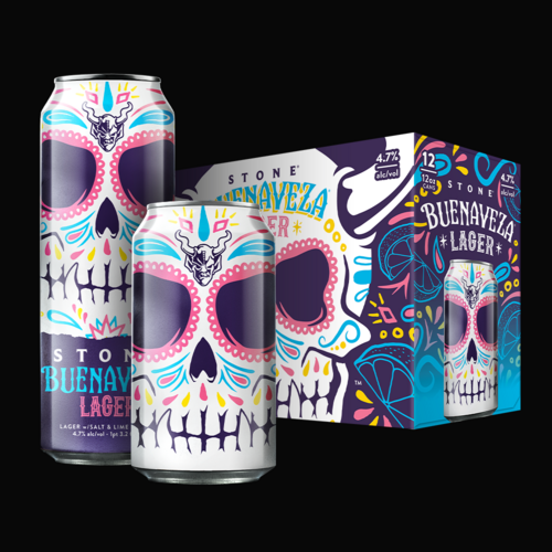 Stone Buenaveza Salt & Lime Lager can and six-pack