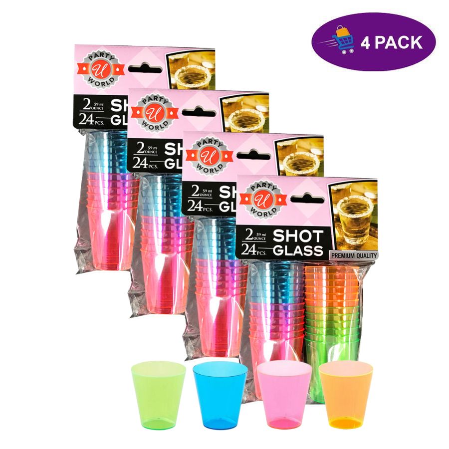 Party World Shot Glasses 2oz Clear Asst Colors 24ct
