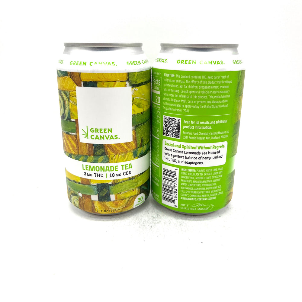 Untitled Art Green Canvas Tea 12oz Peach/Lmnd Tea THC & CBD Seltzer