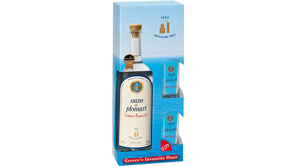 Ouzo of Plomari 750ml Gift Set Greek Product from Greece