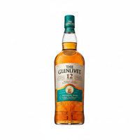 A bottle of The Glenlivet 12 Years Old Single Malt Scotch Whisky on a light gray background.