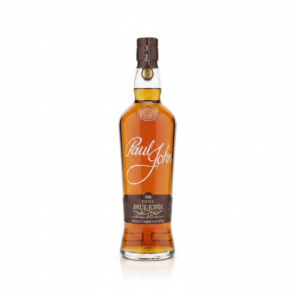 A clear glass bottle of Paul Gerhardt liquor with amber-colored liquid inside, featuring a white cursive logo on the front, set against a plain white background.