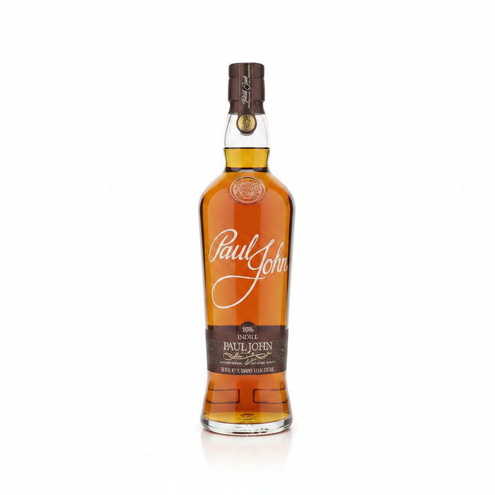 A clear glass bottle of Paul Gerhardt liquor with amber-colored liquid inside, featuring a white cursive logo on the front, set against a plain white background.