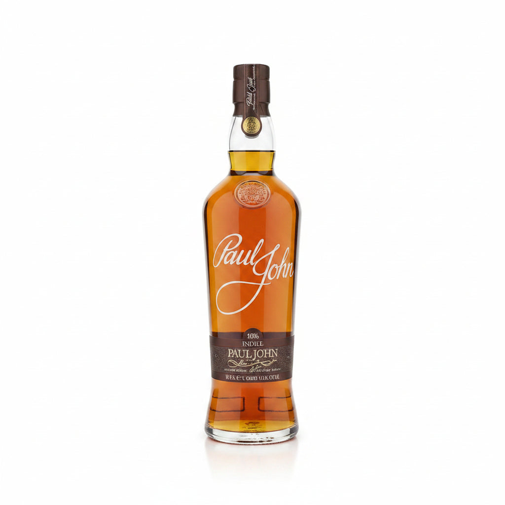 A clear glass bottle of Paul Gerhardt liquor with amber-colored liquid inside, featuring a white cursive logo on the front, set against a plain white background.