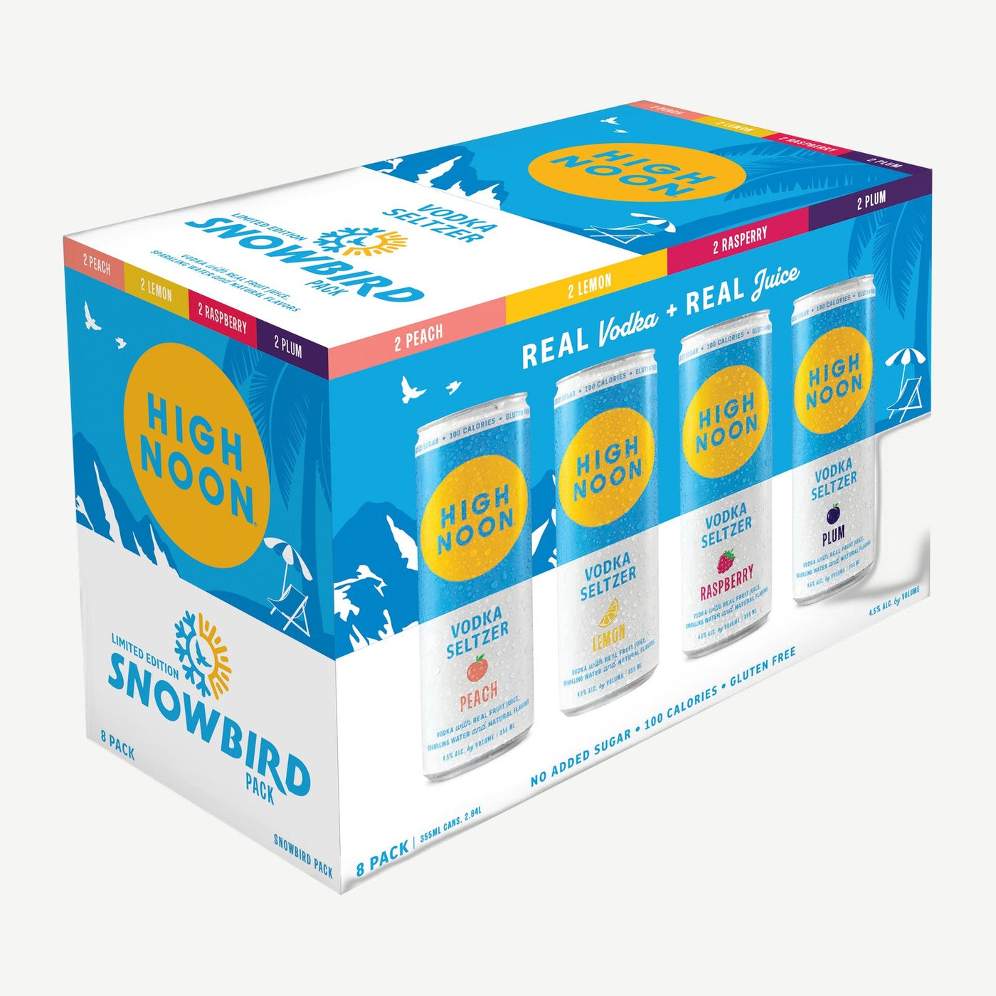 High Noon Snowbird 8pk peach, raspberry, lemon, plum