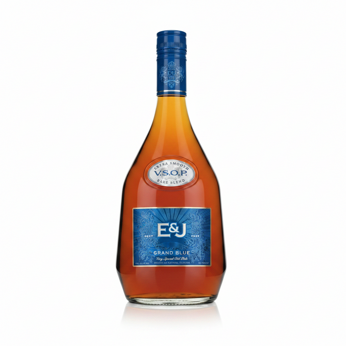 E&J VSOP Grand Blue Brandy bottle