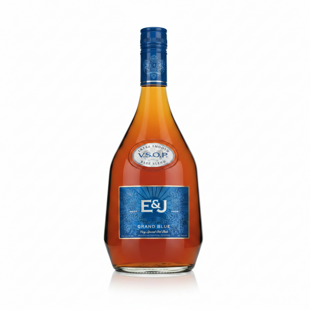 E&J VSOP Grand Blue Brandy bottle